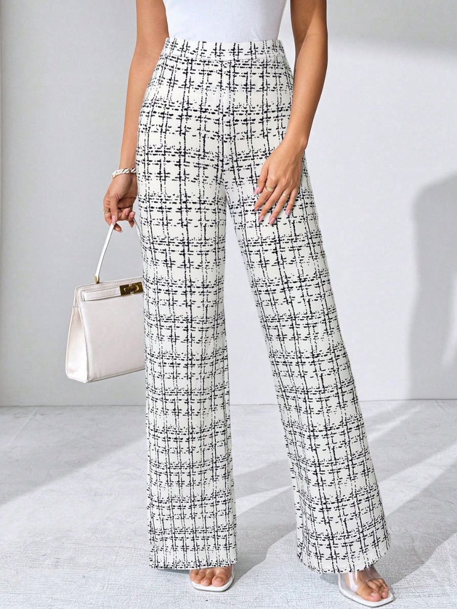 PANTALÓN ELÁSTICO A CUADROS Pantalón 38 Florebele Blanco S