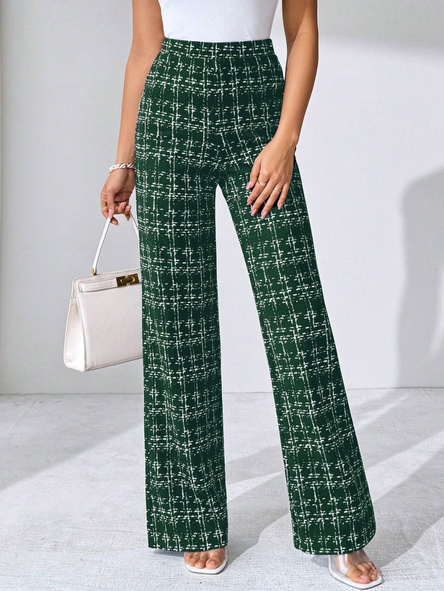 PANTALÓN ELÁSTICO A CUADROS Pantalón 38 Florebele Verde S