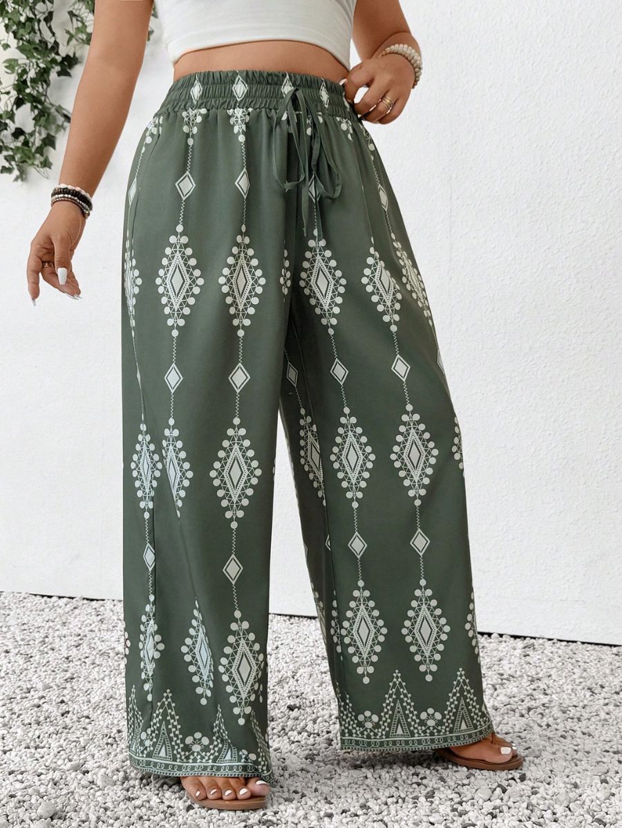 PANTALÓN ESTAMPADO CON CINTURA ELÁSTICA Pantalón Plus Size 11 Florebele