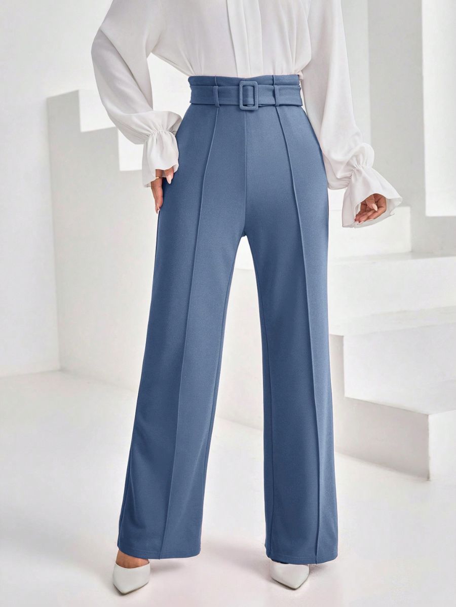 PANTALÓN LISO CON CINTURÓN Pantalón 37 Florebele Azul XS