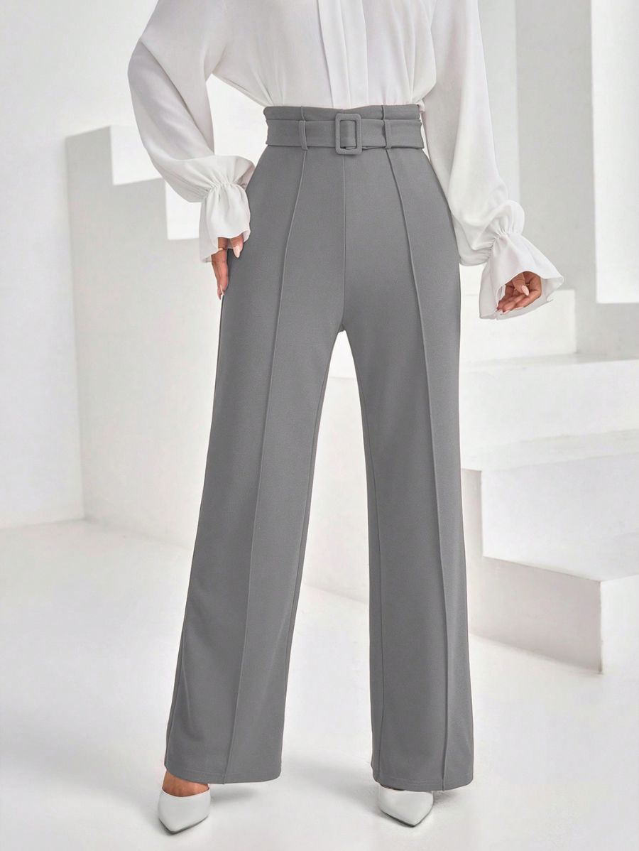 PANTALÓN LISO CON CINTURÓN Pantalón 37 Florebele Gris XS