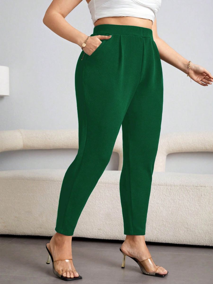 PANTALÓN UNICOLOR CON BOLSILLOS Pantalón Plus Size 05 Florebele Verde 0XL