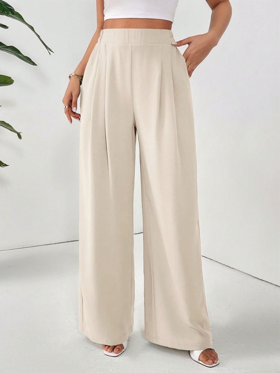 PANTALÓN UNICOLOR CON CINTURA ELÁSTICA Pantalón 01 Florebele Beige XS