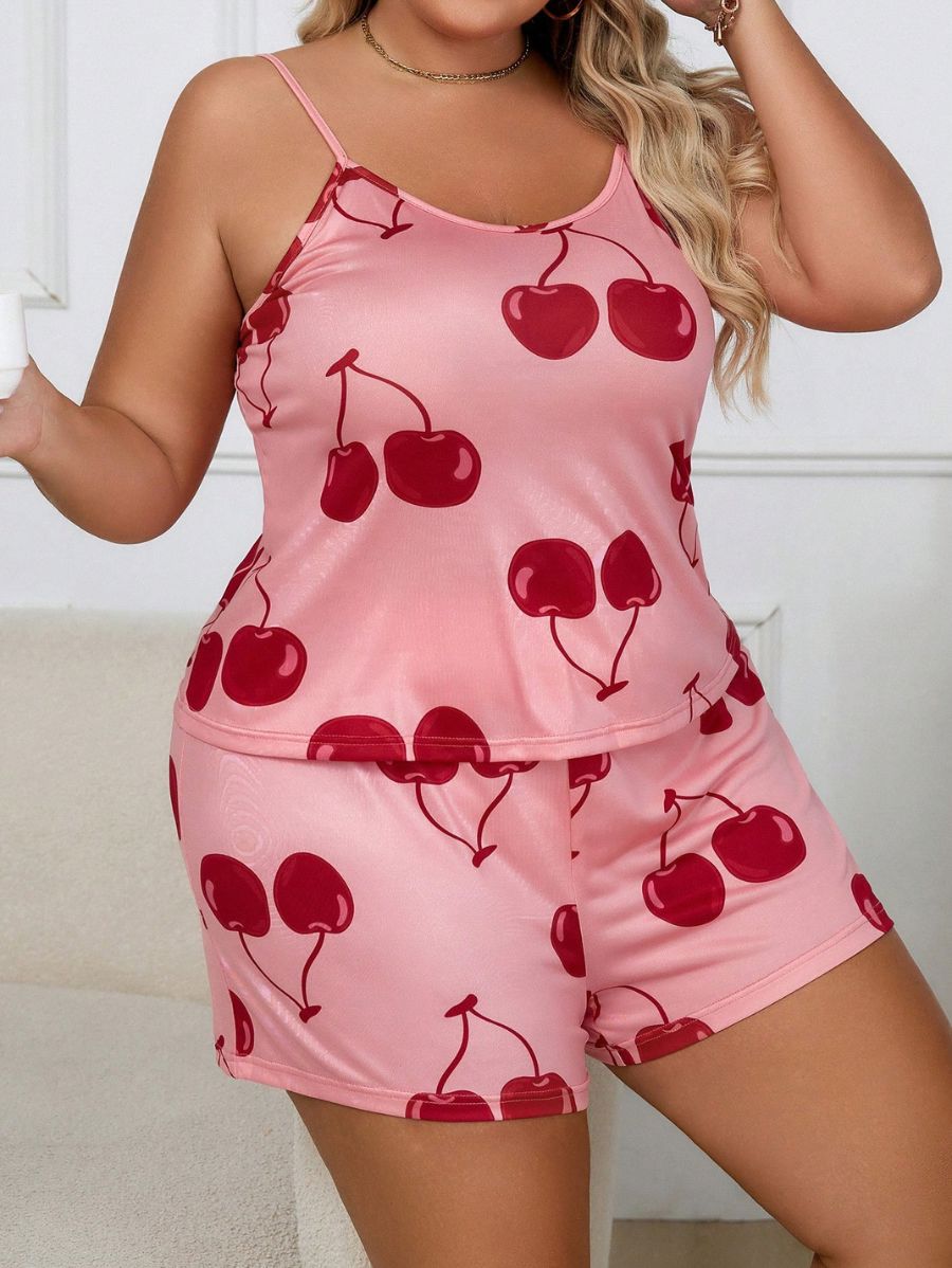 PIJAMA CON ESTAMPADO DE CEREZAS Pijama Plus Size 06 Florebele
