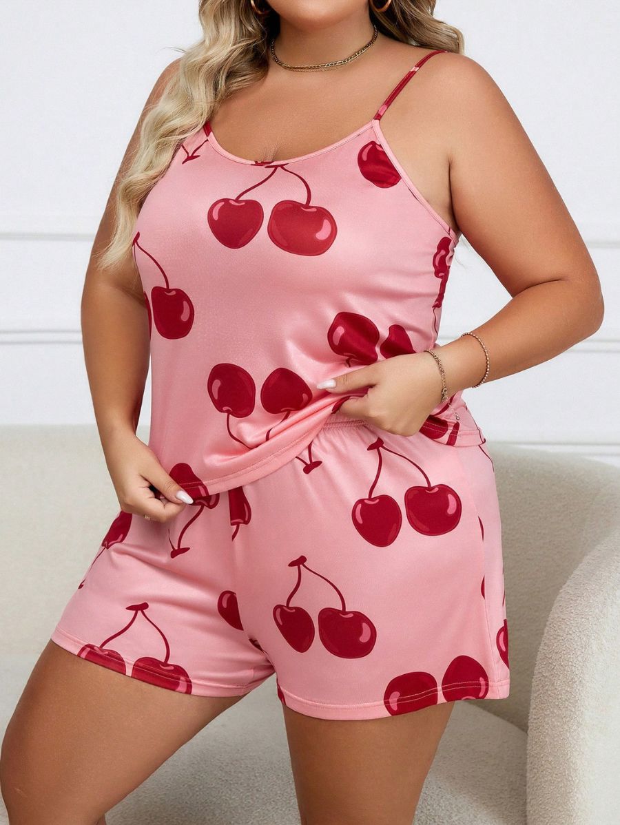 PIJAMA CON ESTAMPADO DE CEREZAS Pijama Plus Size 06 Florebele