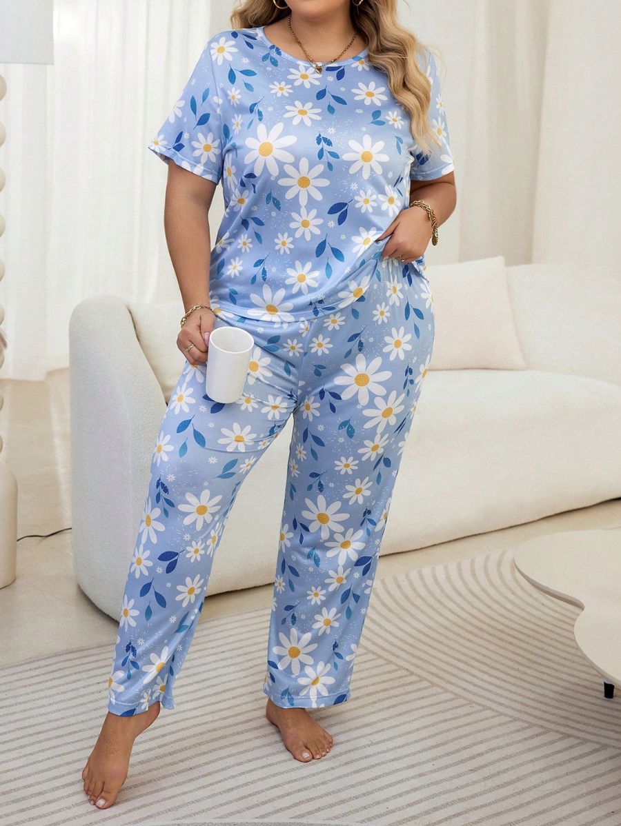 PIJAMA CON ESTAMPADO DE MARGARITAS Pijama Plus Size 03 Florebele