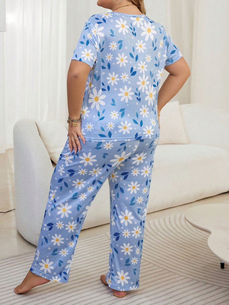 PIJAMA CON ESTAMPADO DE MARGARITAS Pijama Plus Size 03 Florebele