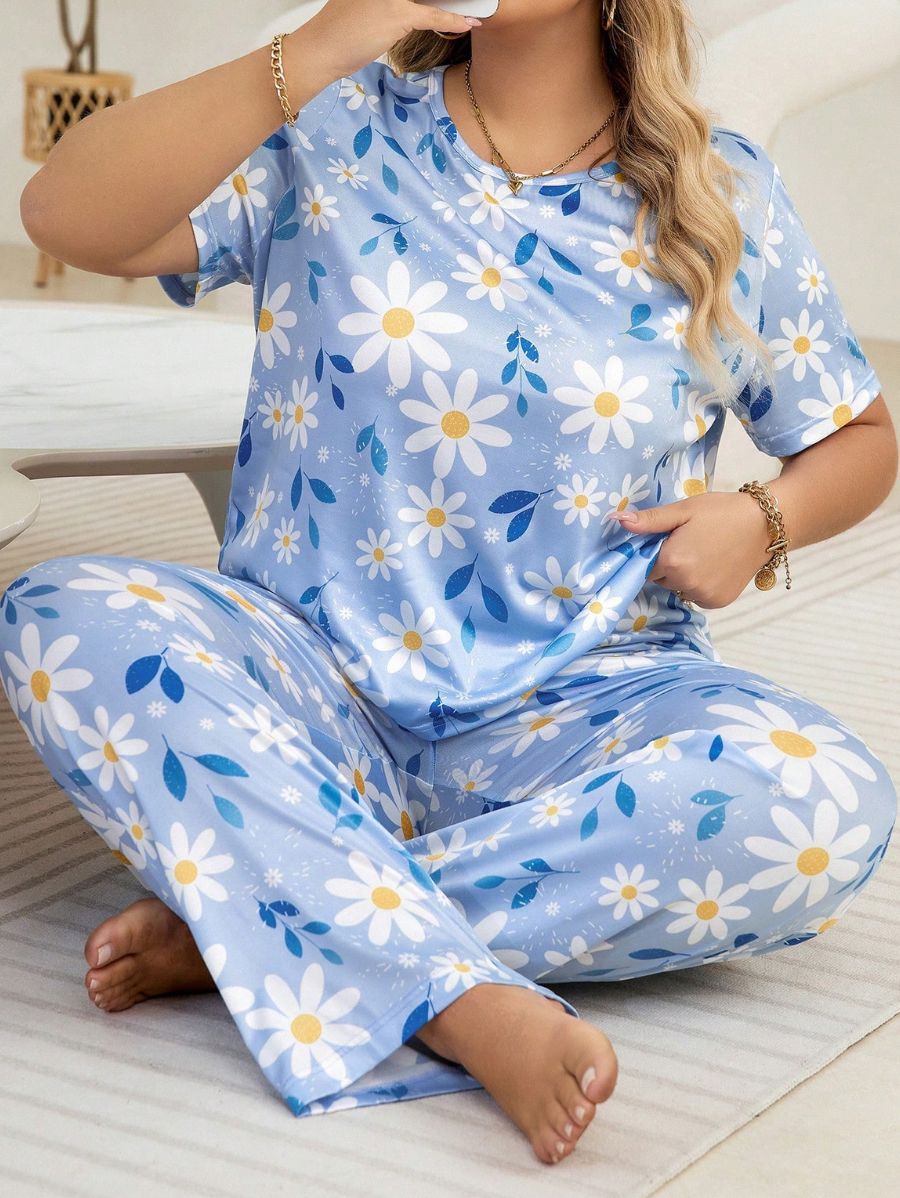 PIJAMA CON ESTAMPADO DE MARGARITAS Pijama Plus Size 03 Florebele