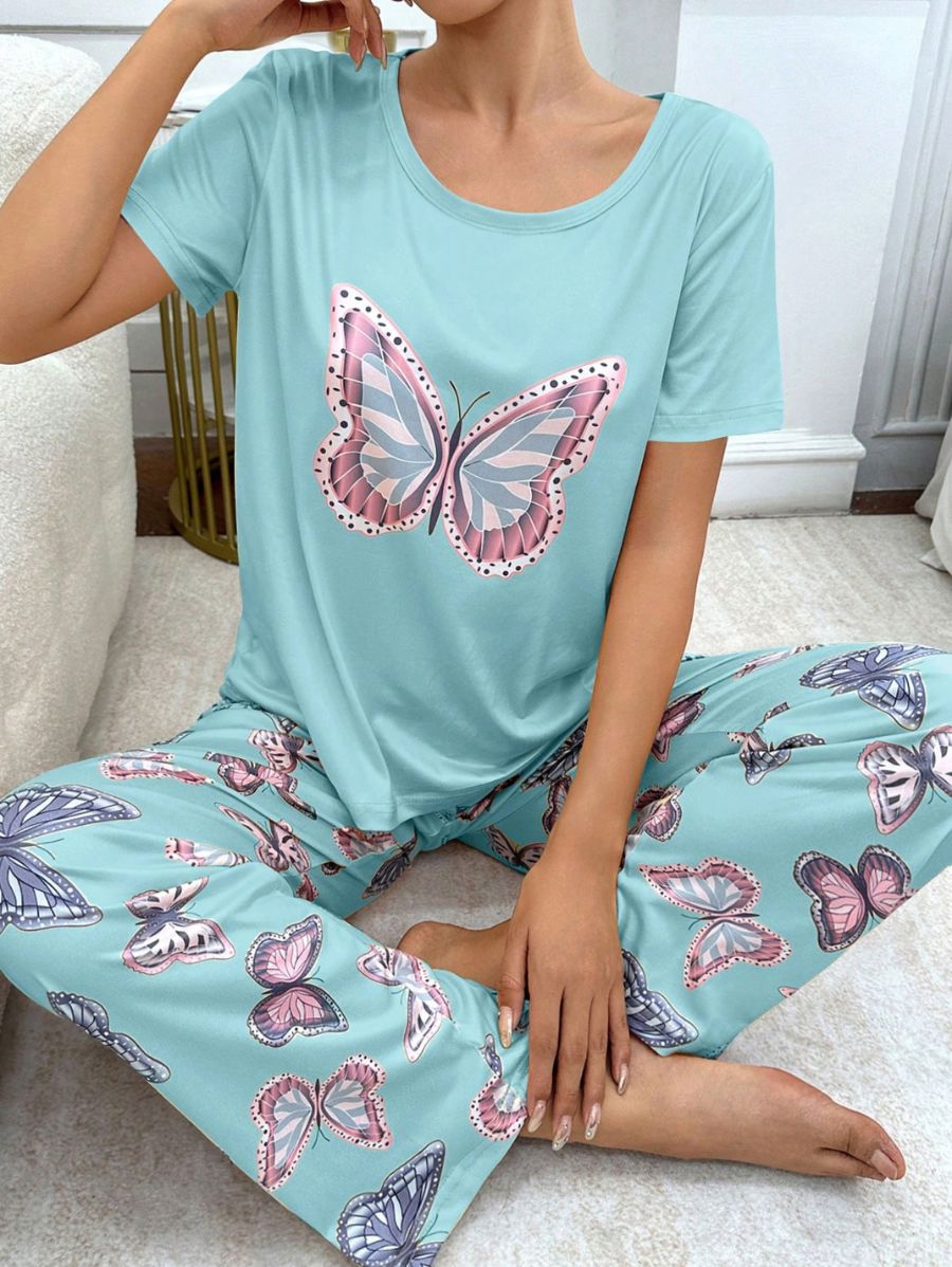 PIJAMA CON ESTAMPADO DE MARIPOSAS Pijama 05 Florebele Azul S