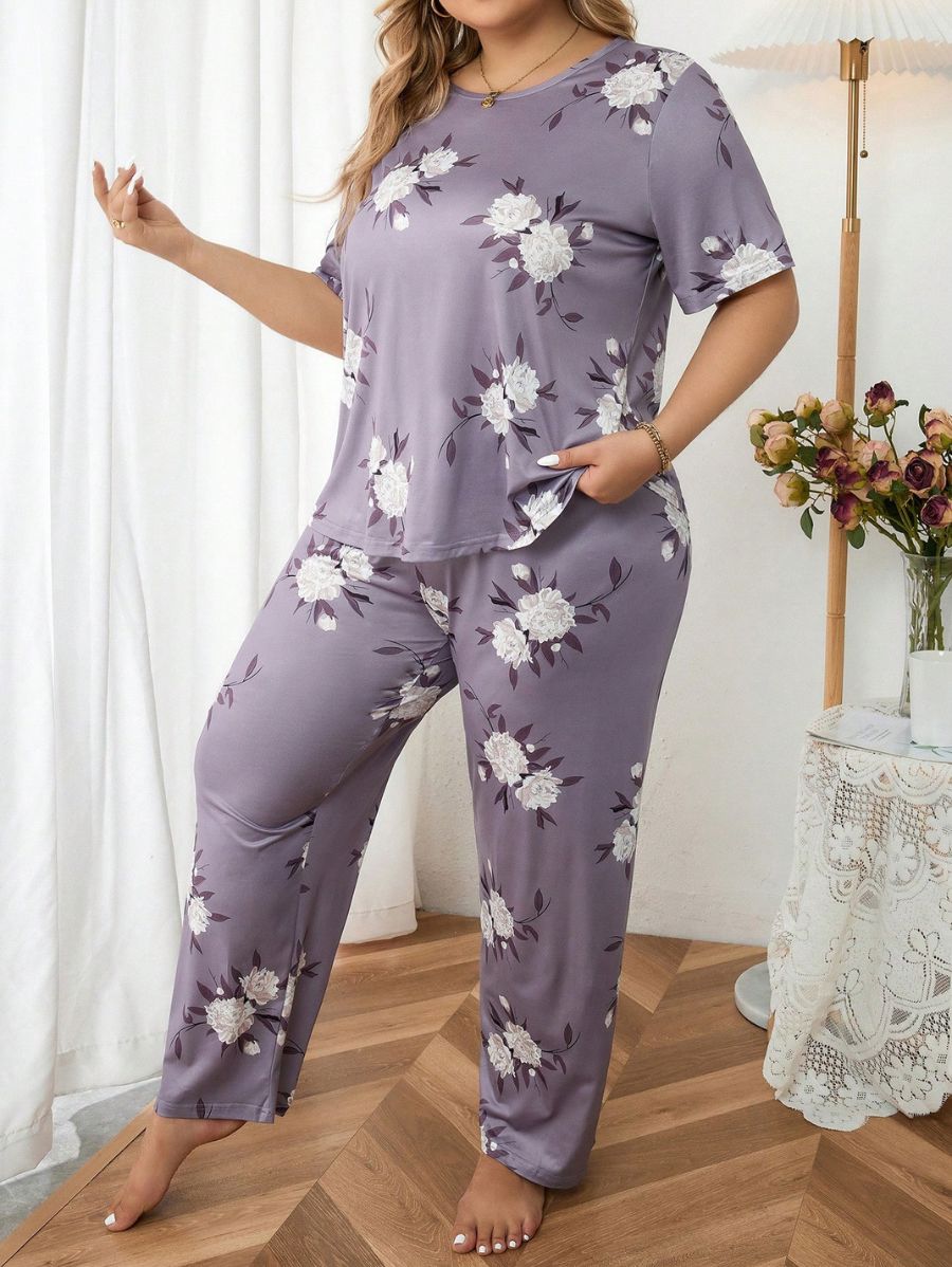 PIJAMA CON ESTAMPADO FLORAL Pijama Plus Size 07 Florebele