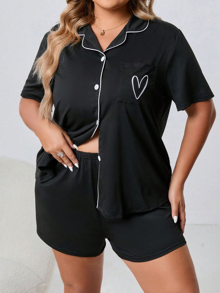 PIJAMA CON RIBETE EN CONTRASTE Y CORAZÓN Pijama Plus Size 01 Florebele