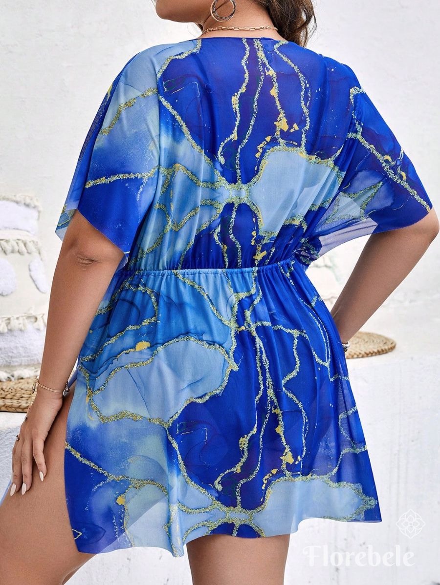 SALIDA DE PLAYA CON ESTAMPADO DE MÁRMOL Salida de Playa Plus Size 08 Florebele