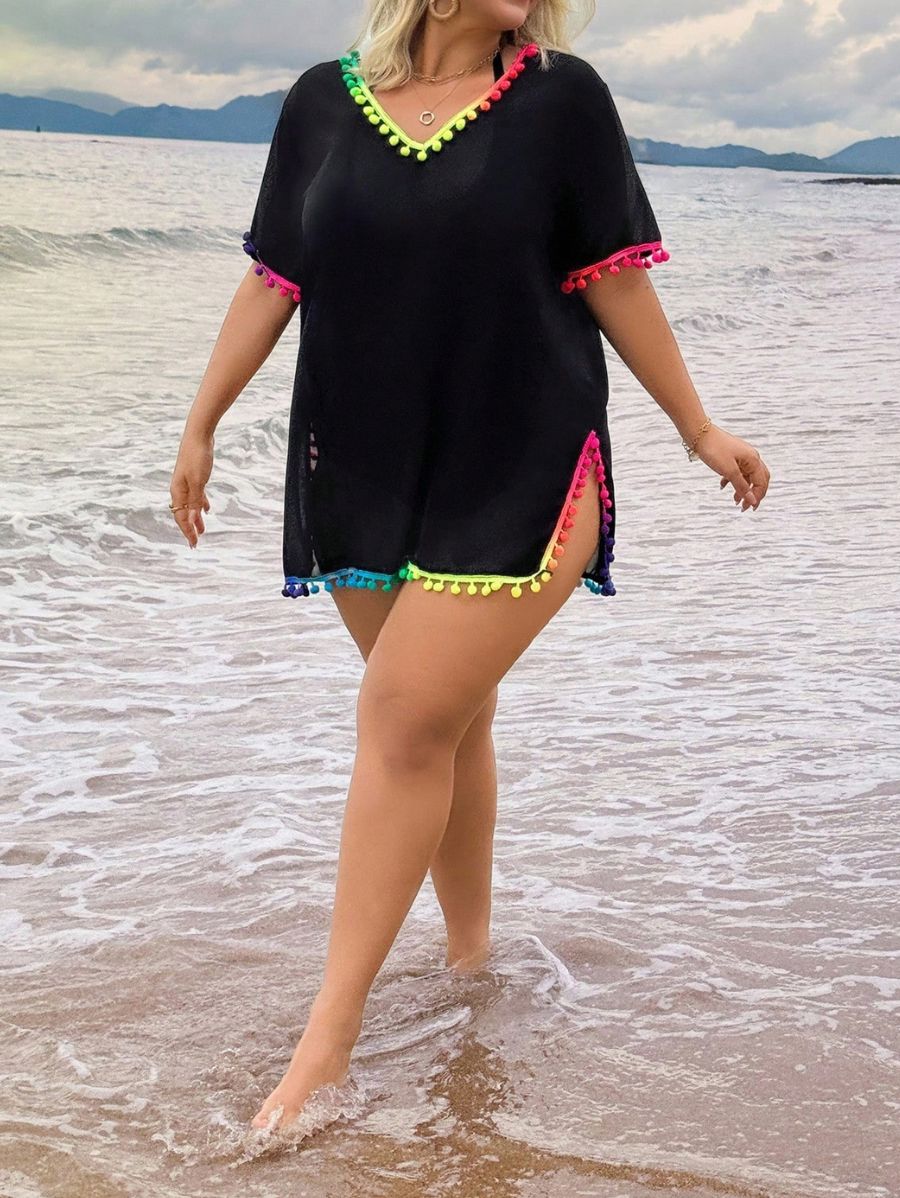 SALIDA DE PLAYA CON RIBETE MULTICOLOR Salida de Playa Plus Size 24 Florebele