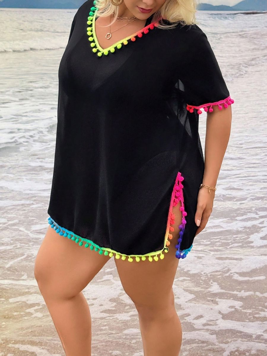 SALIDA DE PLAYA CON RIBETE MULTICOLOR Salida de Playa Plus Size 24 Florebele