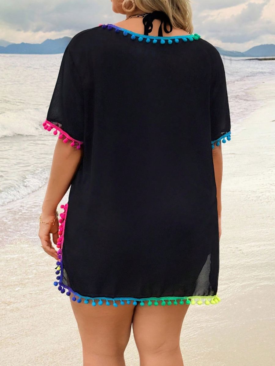 SALIDA DE PLAYA CON RIBETE MULTICOLOR Salida de Playa Plus Size 24 Florebele