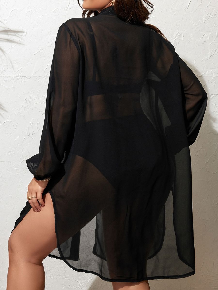 SALIDA DE PLAYA CON TRANSPARENCIA Y BOTONES Salida de Playa Plus Size 09 Florebele