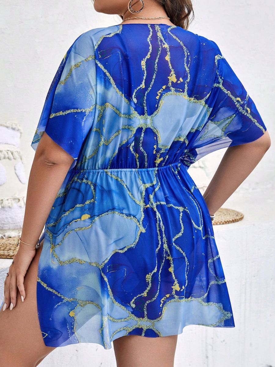 SALIDA DE PLAYA ESTAMPADA CON AJUSTE EN CINTURA Salida de Playa Plus Size 01 Florebele