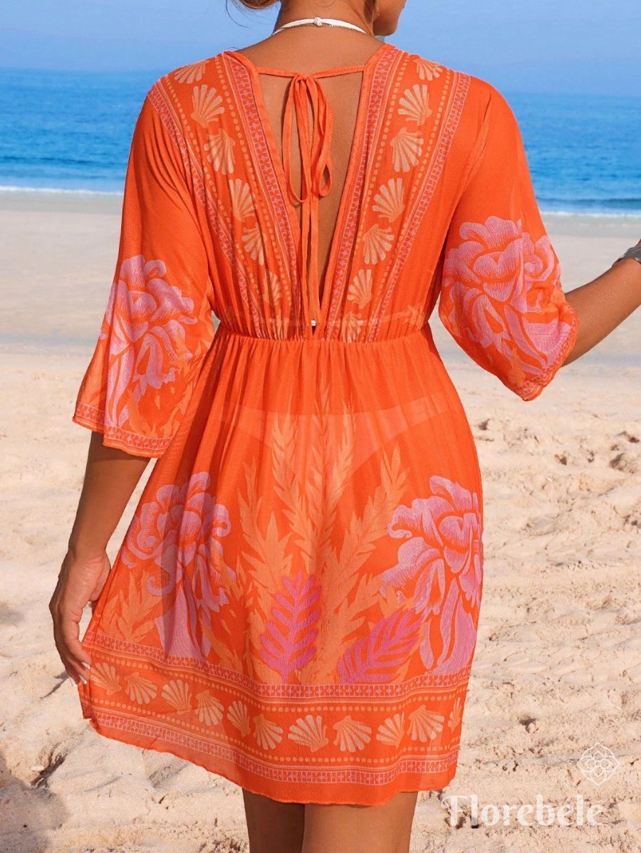 SALIDA DE PLAYA ESTAMPADA CON ESCOTE EN V PROFUNDO Salida de Playa 26 Florebele