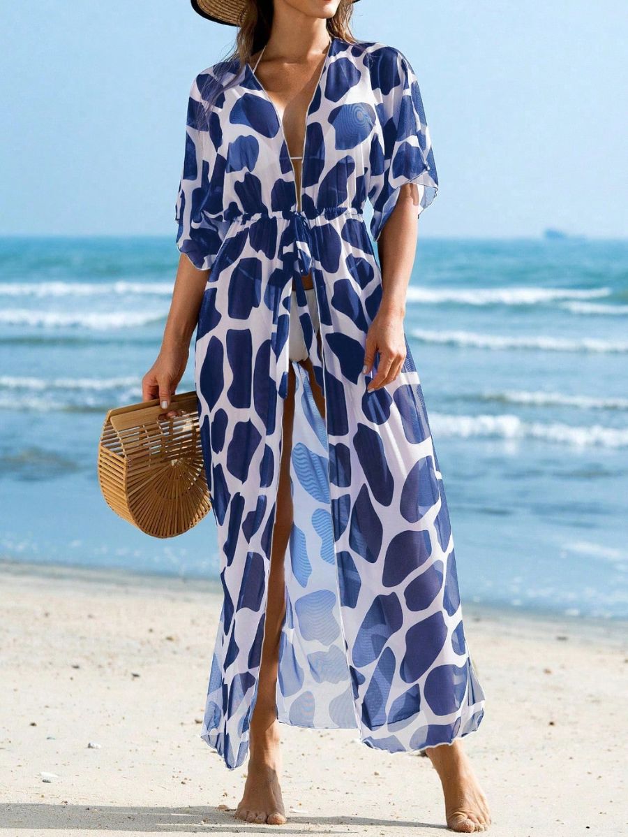 SALIDA DE PLAYA LARGA CON ESTAMPADO Salida de Playa 05 Florebele Azul S