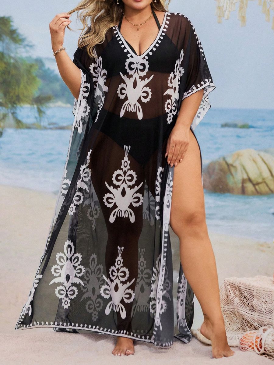 SALIDA DE PLAYA MAXI ESTAMPADA Salida de Playa Plus Size 25 Florebele