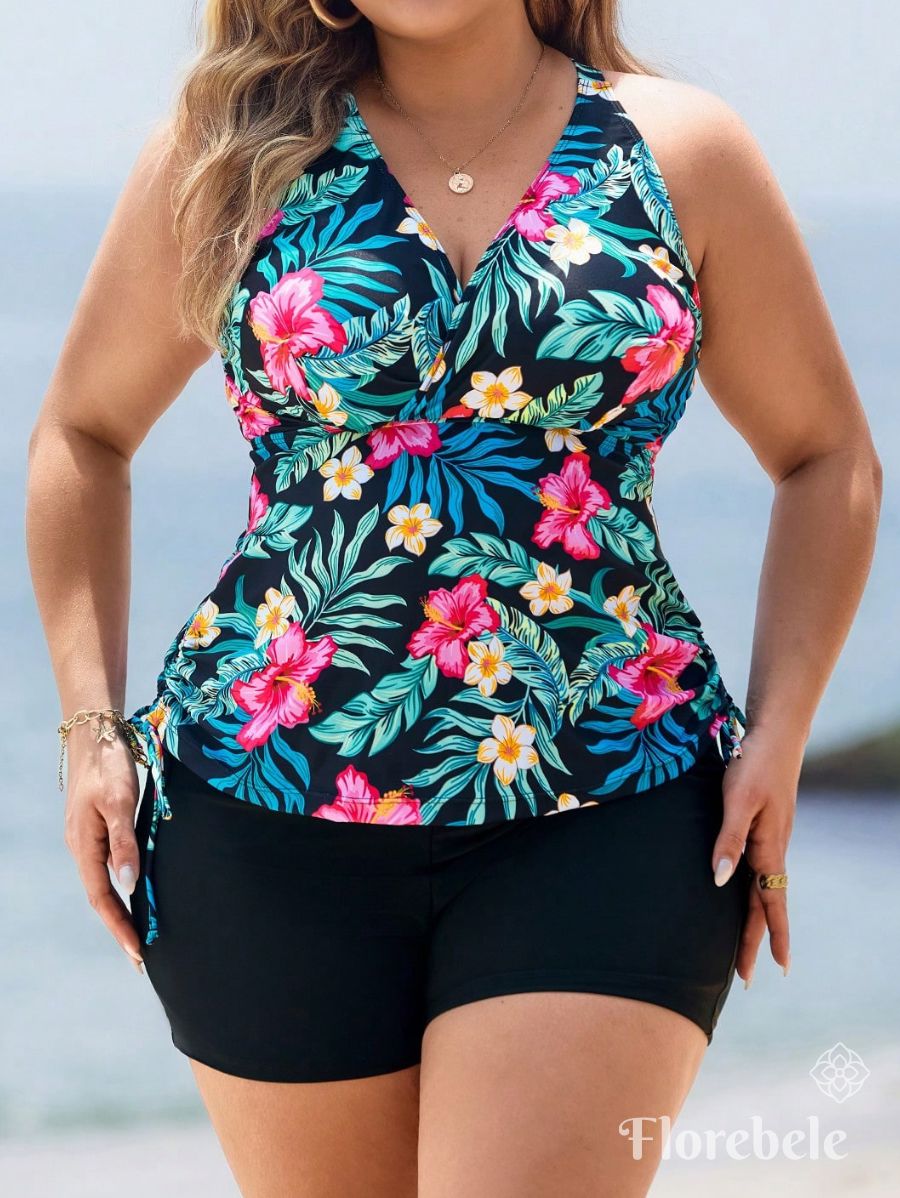 TANKINI CON ESTAMPADO FLORAL Y ESCOTE EN V Tankini Plus Size 08 Florebele 0XL