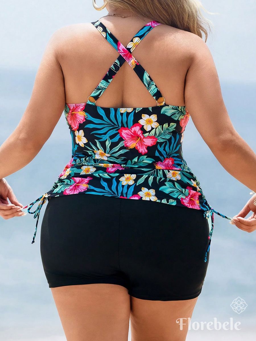 TANKINI CON ESTAMPADO FLORAL Y ESCOTE EN V Tankini Plus Size 08 Florebele