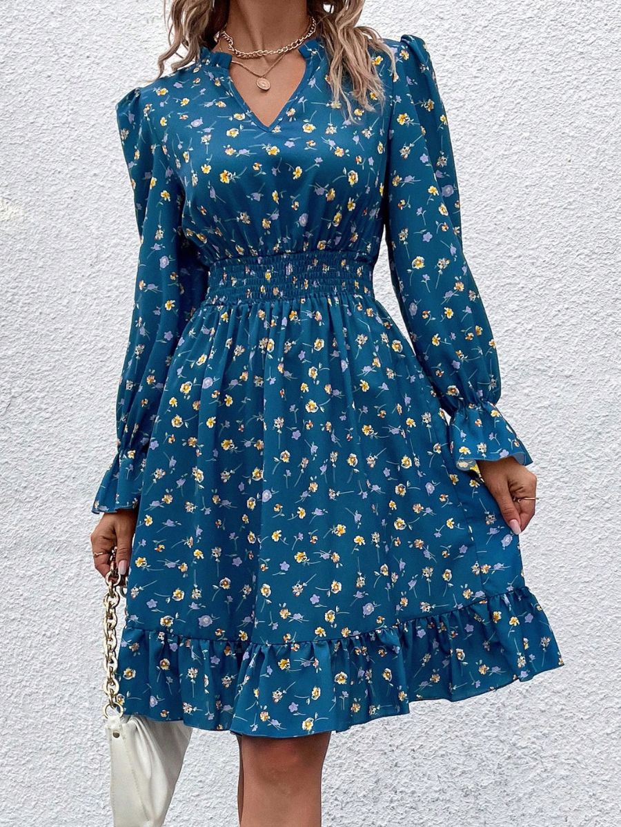 VESTIDO CON CUELLO EN V CON ESTAMPADO FLORAL Vestido 03 Florebele
