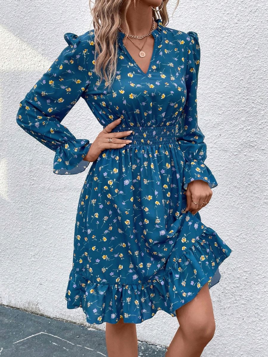 VESTIDO CON CUELLO EN V CON ESTAMPADO FLORAL Vestido 03 Florebele