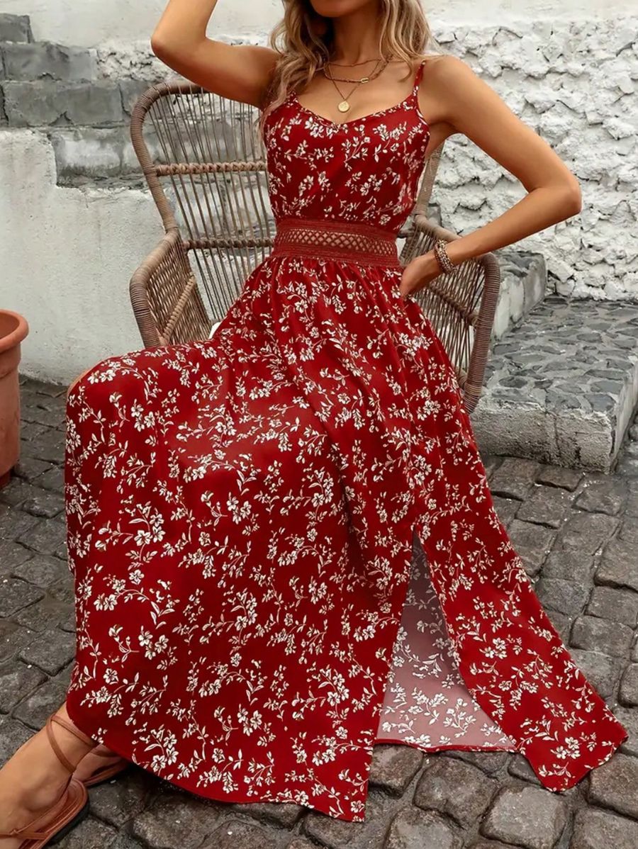VESTIDO CON ENCAJE CALADO FLORAL Vestido 48 Florebele