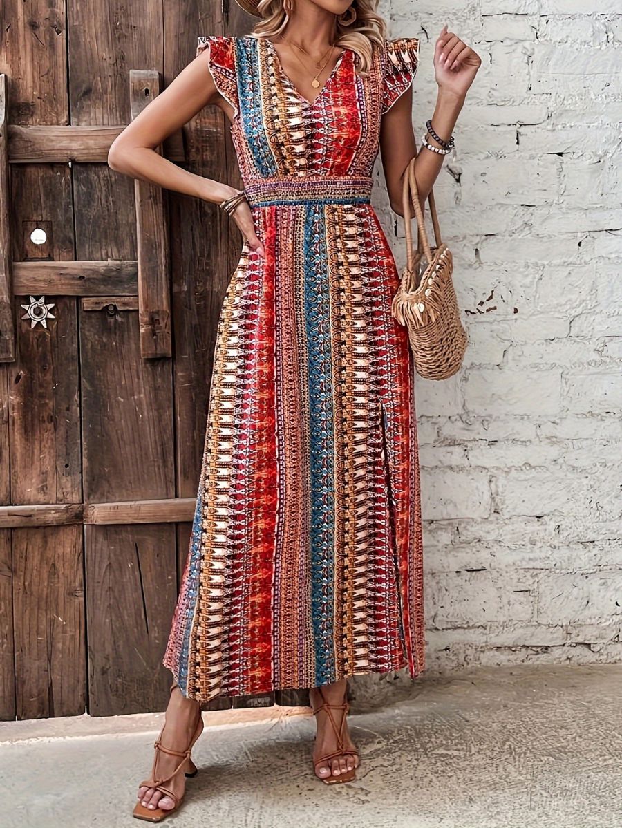VESTIDO CON ESCOTE EN V A RAYAS Vestido 24 Florebele