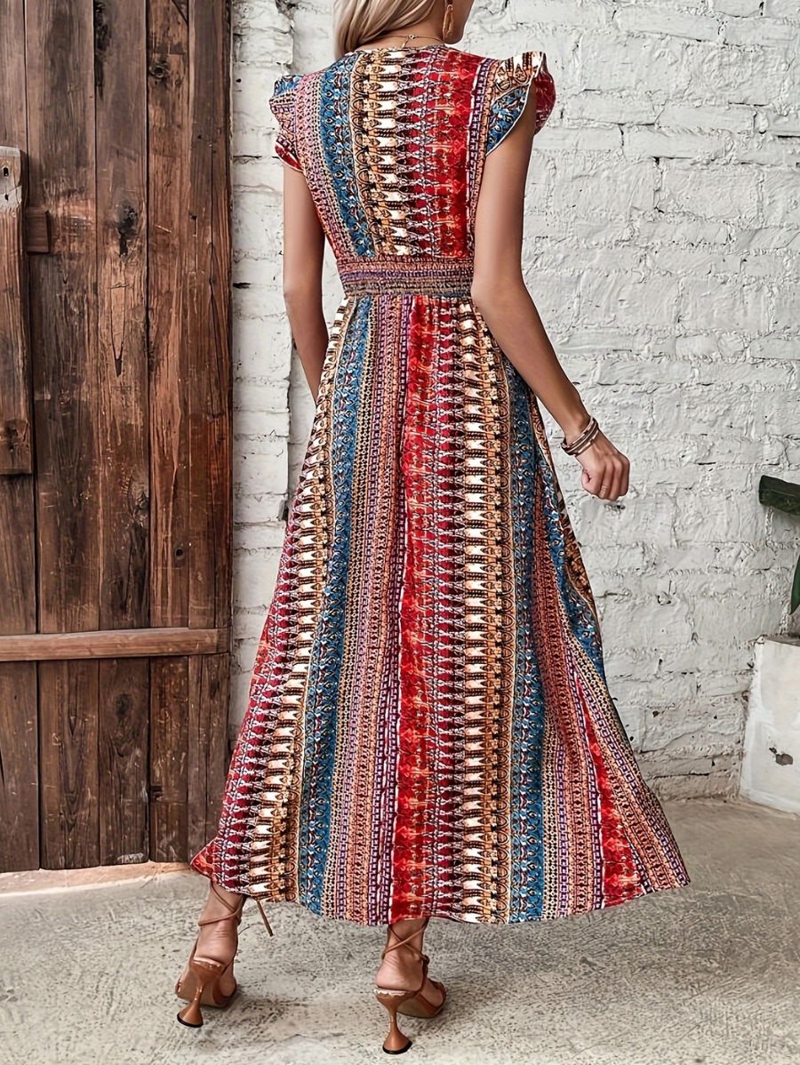 VESTIDO CON ESCOTE EN V A RAYAS Vestido 24 Florebele