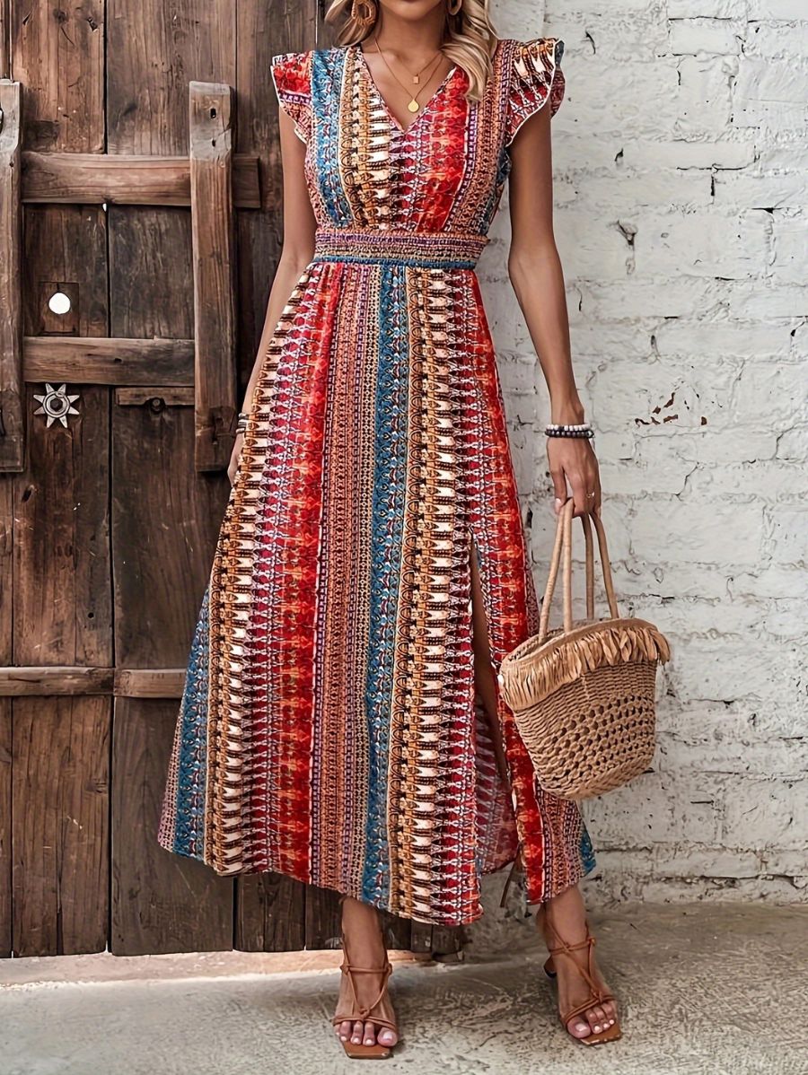 VESTIDO CON ESCOTE EN V A RAYAS Vestido 24 Florebele S