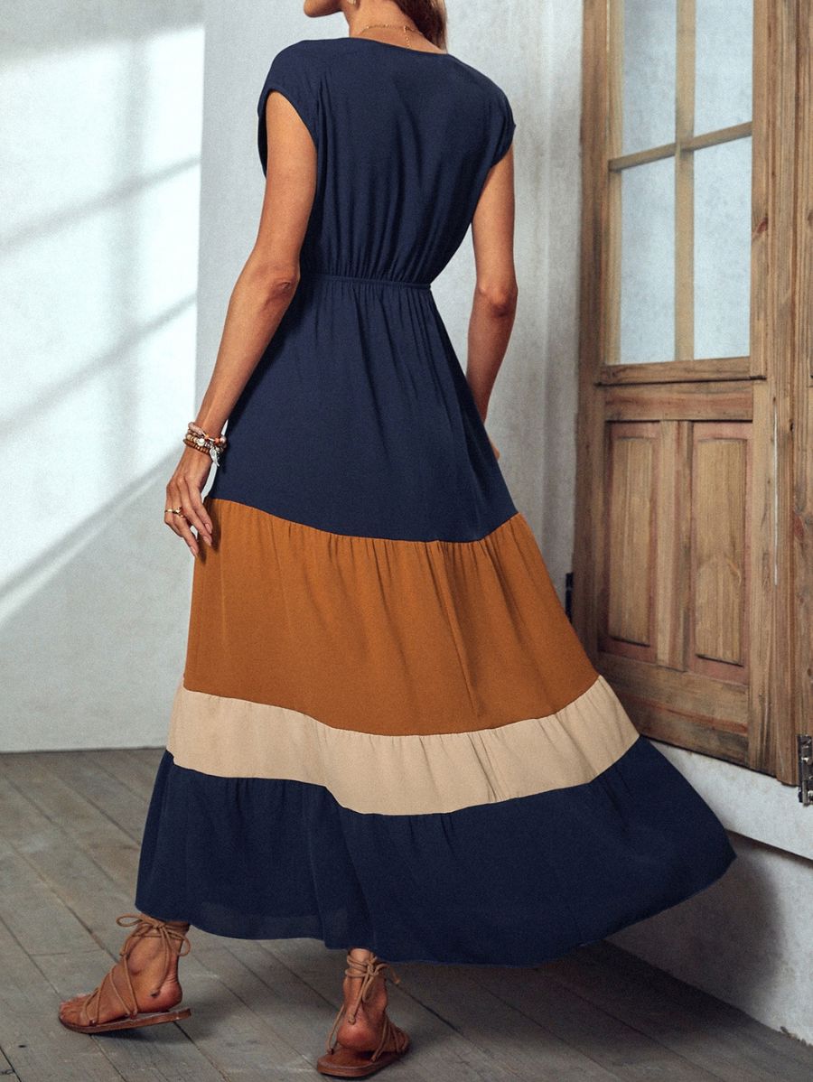 VESTIDO CON ESCOTE EN V Y BLOQUES DE COLOR Vestido 09 Florebele