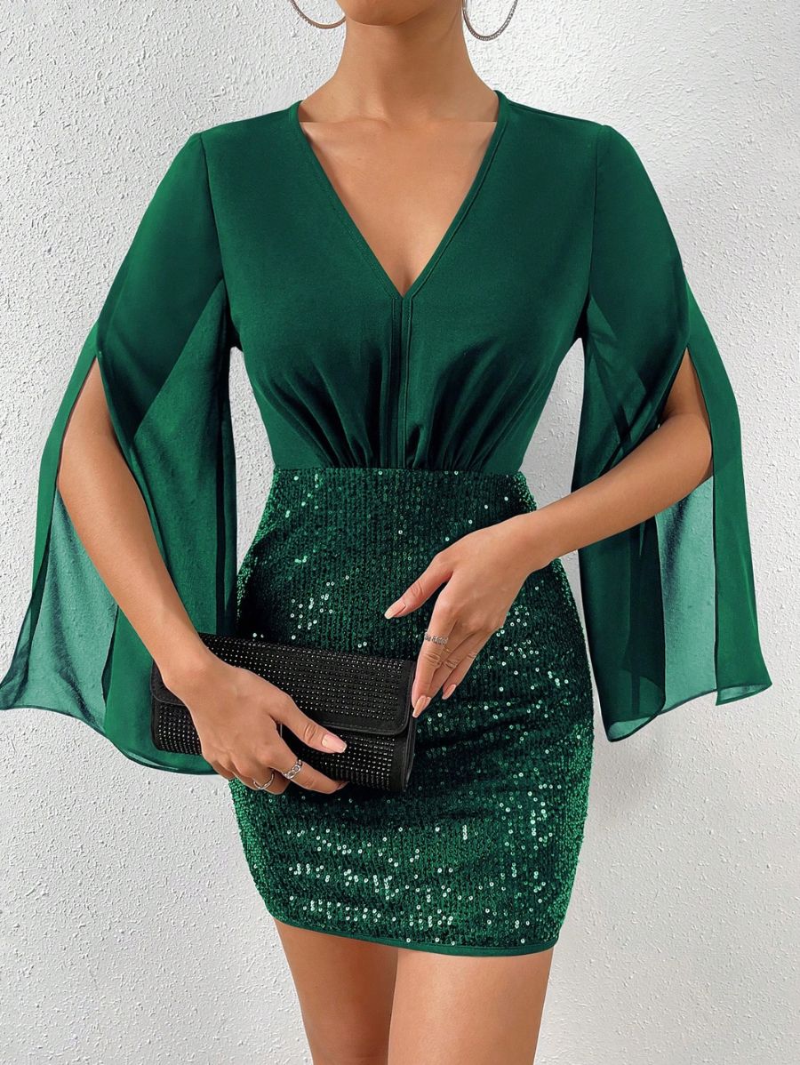 VESTIDO CON ESCOTE EN V Y LENTEJULAS Vestido 38 Florebele