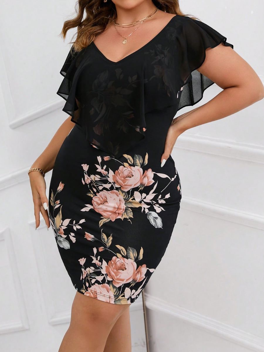 VESTIDO CON ESTAMPADO FLORAL Vestido Plus Size 05 Florebele