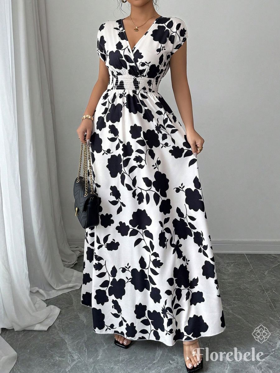 VESTIDO CON ESTAMPADO FLORAL Y CINTURA ELÁSTICA Vestido 06 Florebele S