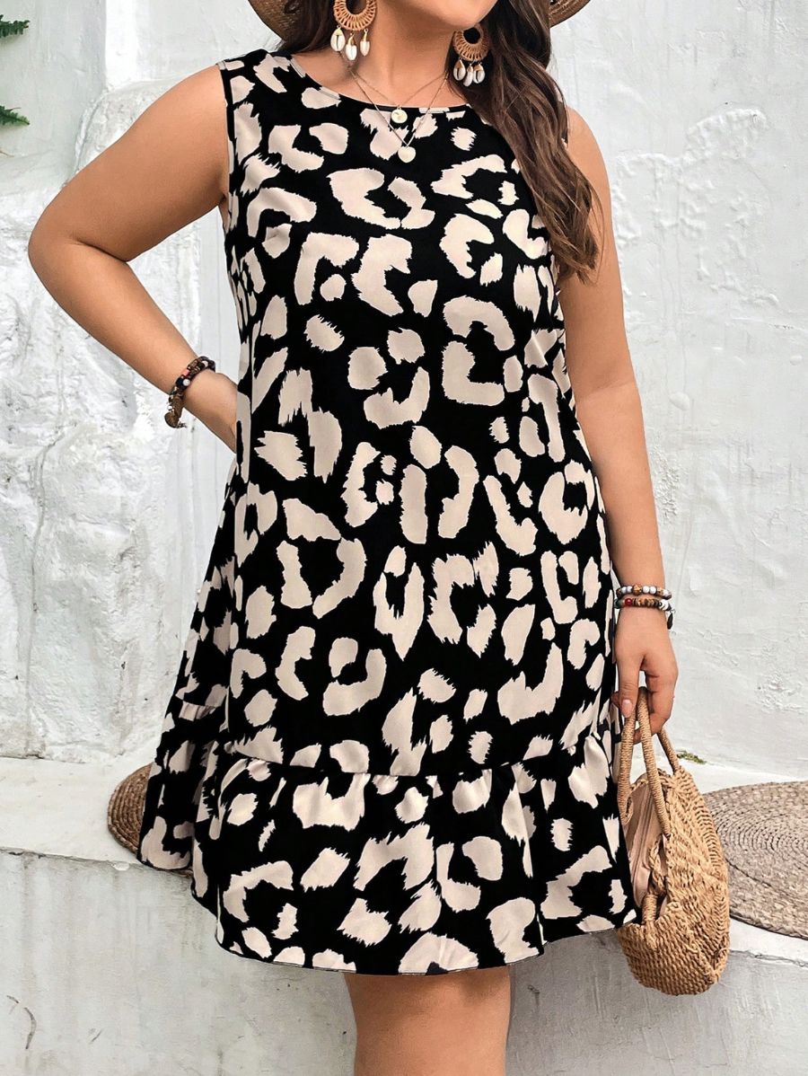 VESTIDO CON ESTAMPADO LEOPARDO CON LAZO Vestido Plus Size 02 Florebele