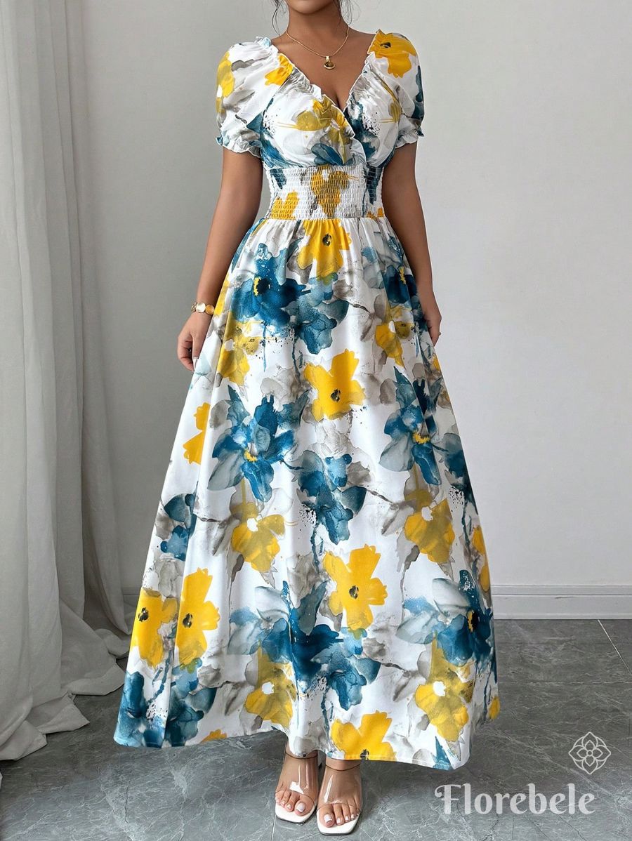 VESTIDO CON MANGAS ABULLONADAS FLORAL Vestido 15 Florebele S