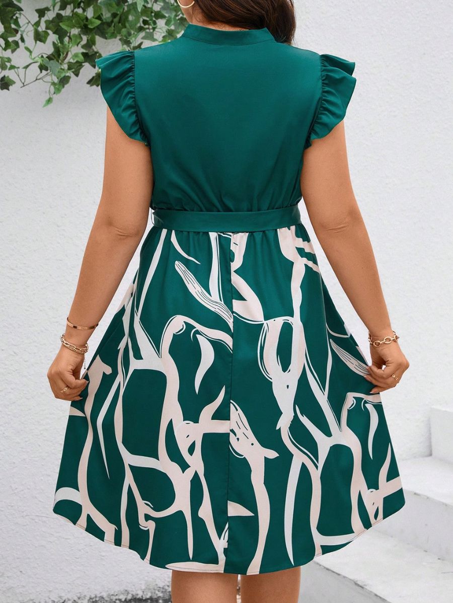 VESTIDO CON MANGAS DE VOLANTES Y LAZO Vestido Plus Size 13 Florebele