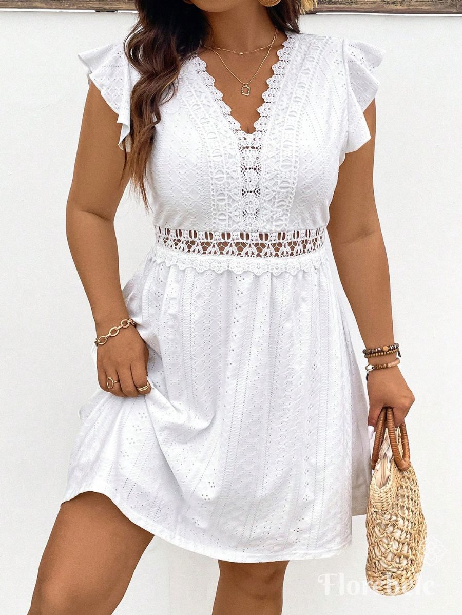 VESTIDO CORTO CON ENCAJE Vestido Plus Size 04 Florebele Blanco 0XL