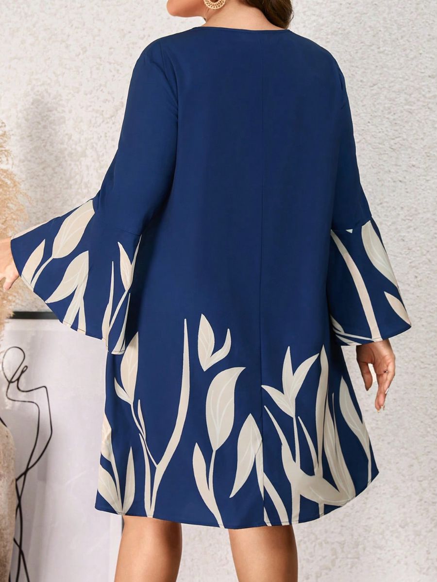 VESTIDO DE MANGAS CON VOLANTES ESTAMPADO Vestido Plus Size 10 Florebele