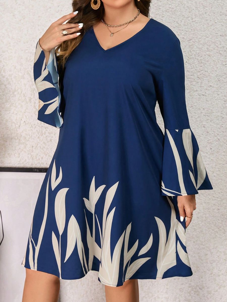 VESTIDO DE MANGAS CON VOLANTES ESTAMPADO Vestido Plus Size 10 Florebele