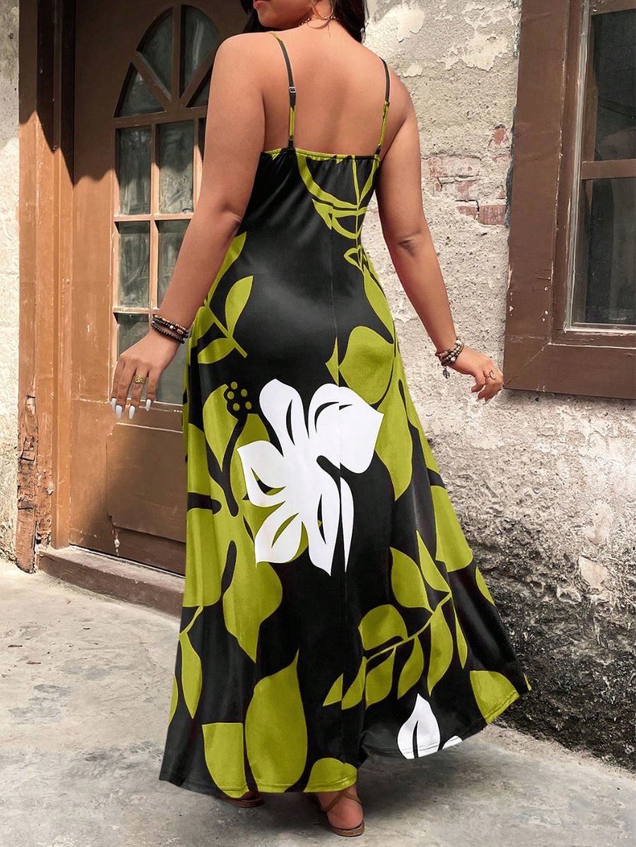 VESTIDO LARGO ESTAMPADO DE TIRANTES Vestido Plus Size 08 Florebele