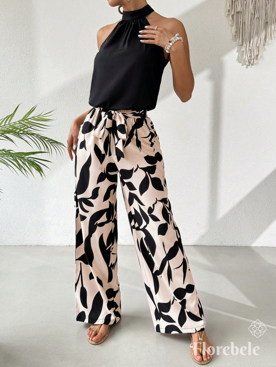 ACONJUNTO SIN MANGAS CON ESTAMPADO DE PLANTAS