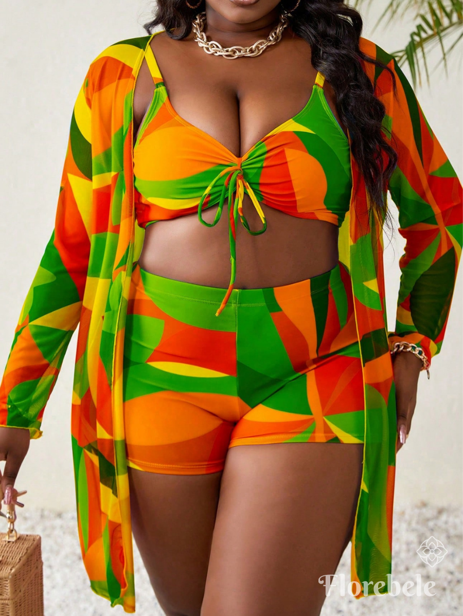 BIKINI CON SALIDA DE PLAYA Y ESTAMPADO GEOMÉTRICO