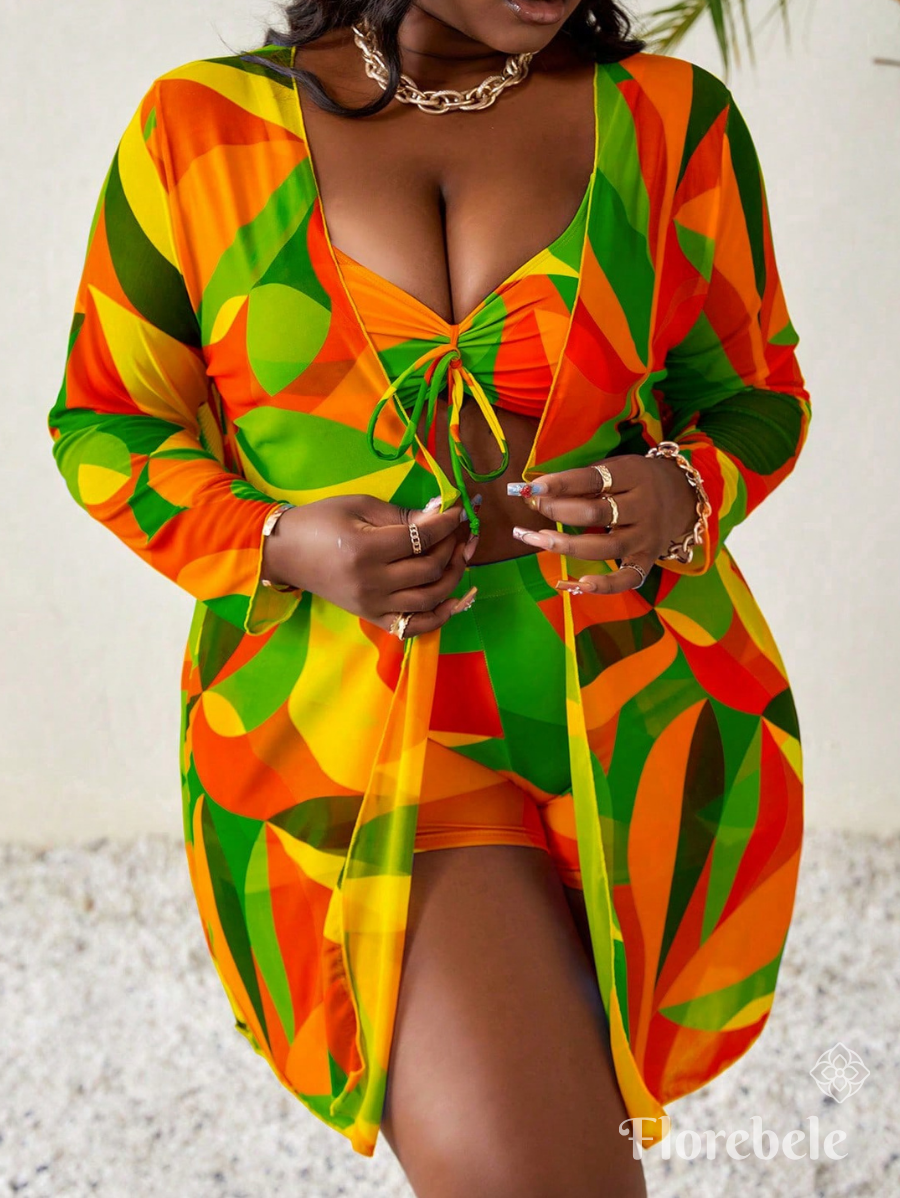 BIKINI CON SALIDA DE PLAYA Y ESTAMPADO GEOMÉTRICO