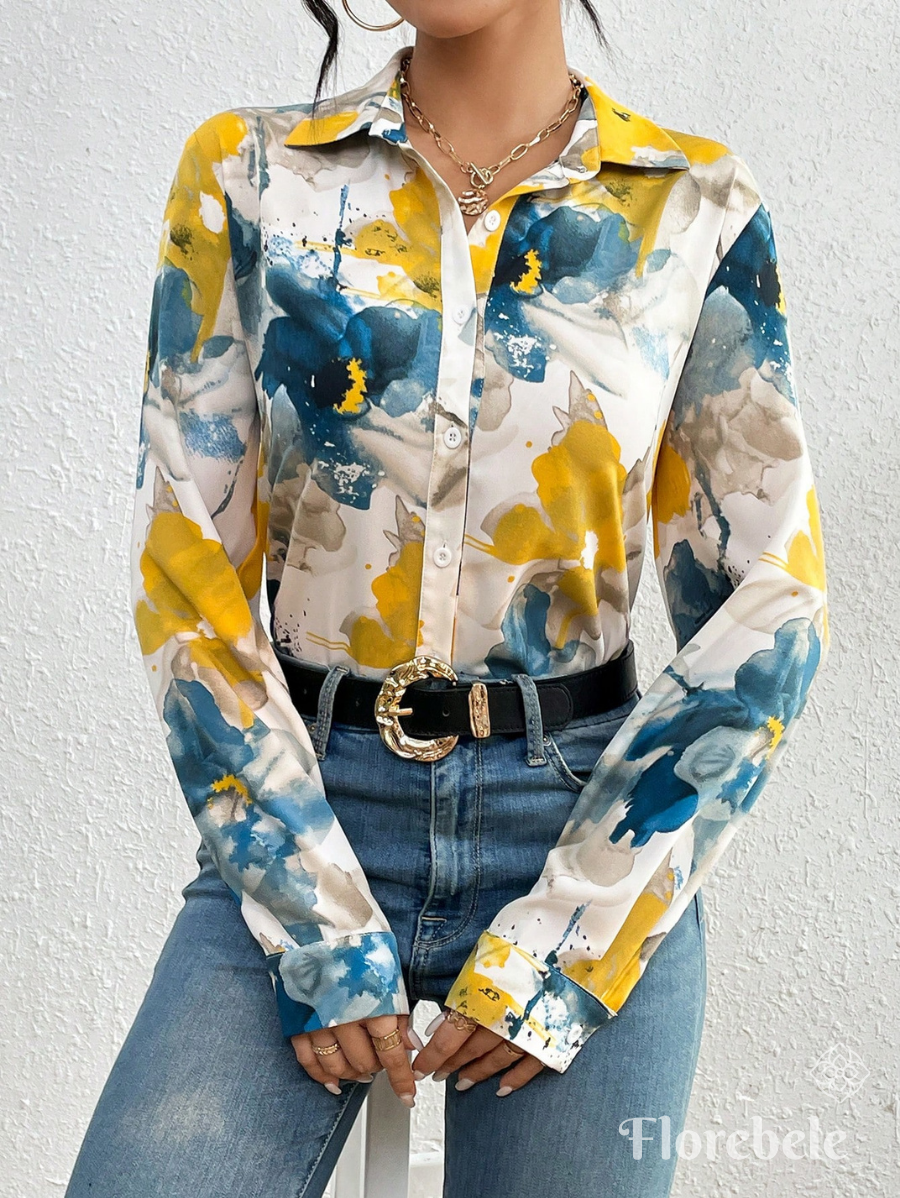 CAMISA CON ESTAMPADO FLORAL ACUARELA