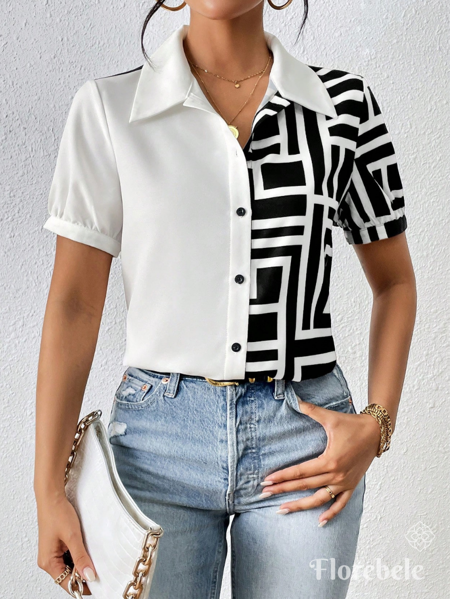 CAMISA MANGA CORTA CON ESTAMPADO GEOMÉTRICO