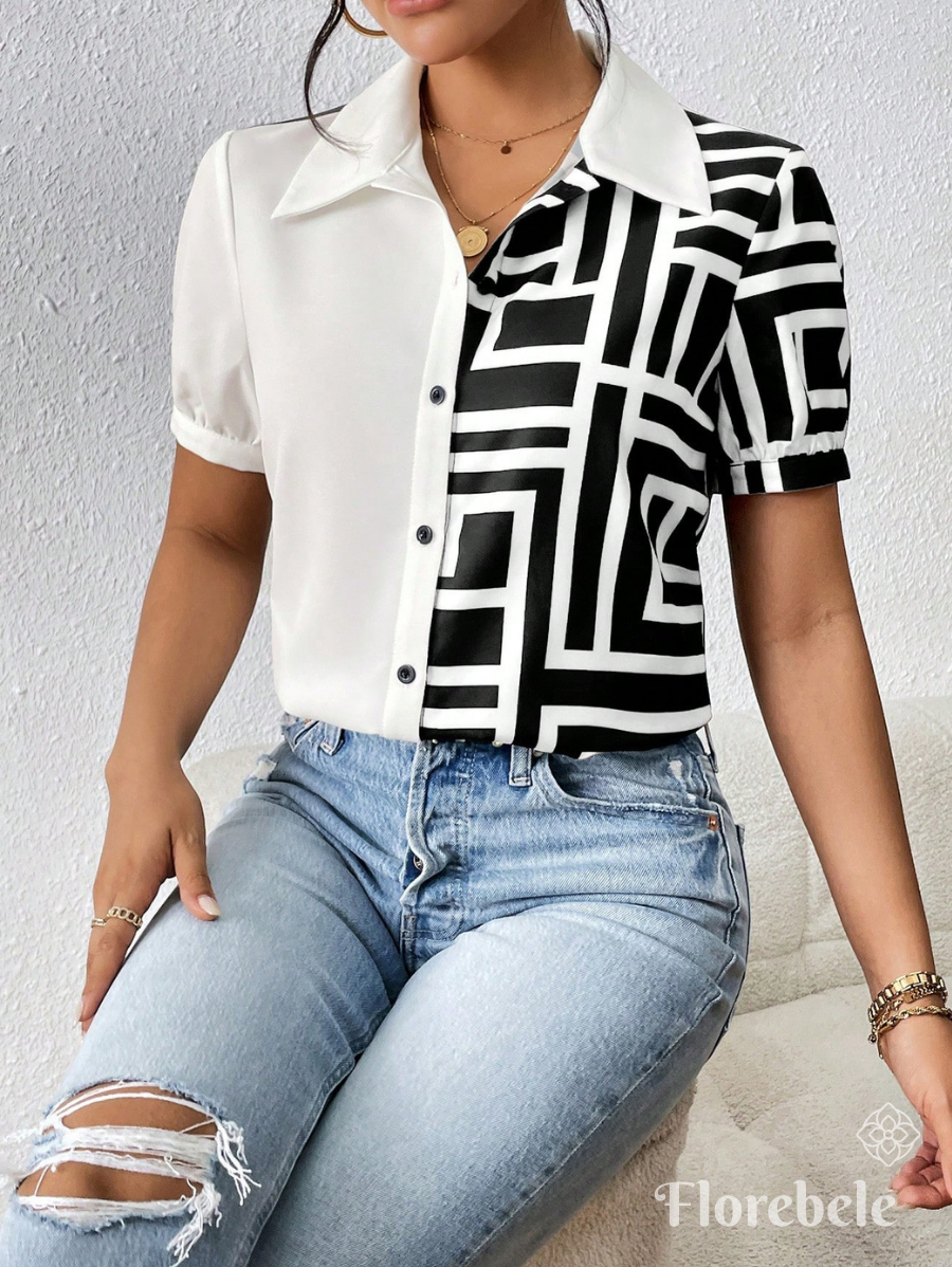 CAMISA MANGA CORTA CON ESTAMPADO GEOMÉTRICO