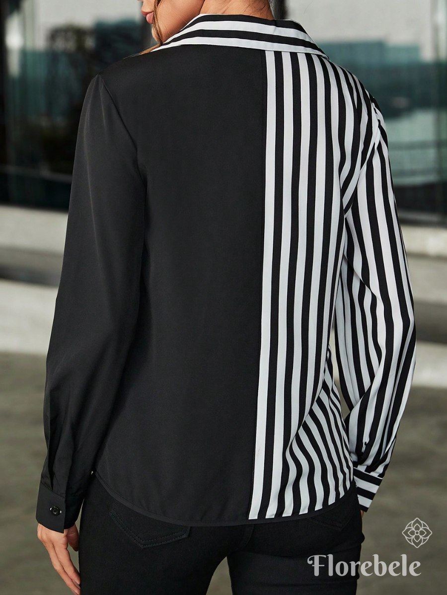 CAMISA MANGA LARGA CON DETALLES A RAYAS